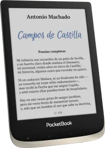 Imagen del PocketBook Color con una página de Antonio Manchado.